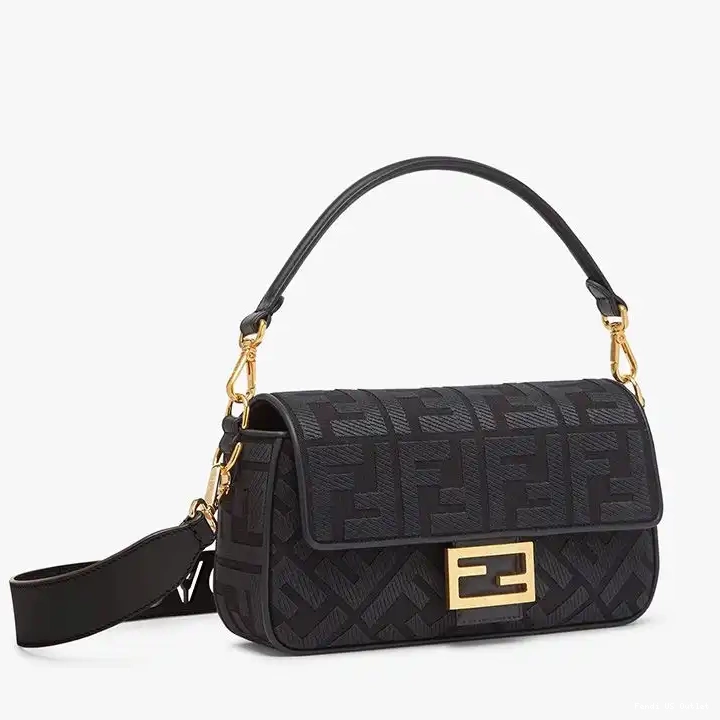 Cheap HOT Bag In with Laser Strap Canvas Motif Black Cut Baguette Medium Fendi FF 0405